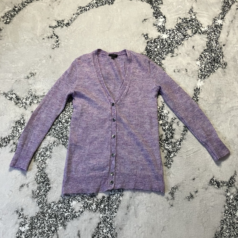 J Crew Sweater Womens Sz XS Purple Kid Mohair Blend V-neck Cardigan Preppy